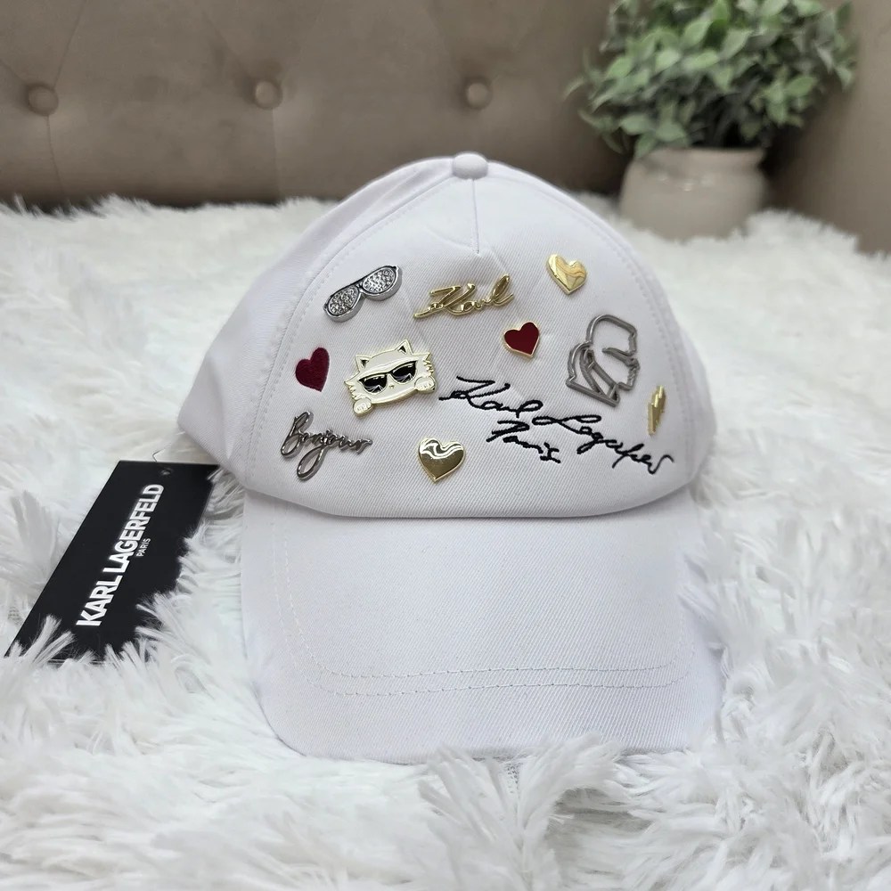 Karl Lagerfeld Paris White‎ Charm Logo Baseball Cap NWT